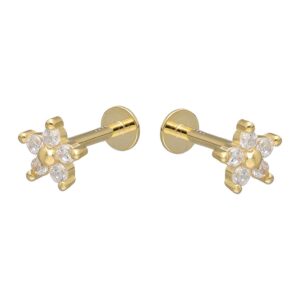 Piercing Flat Flor Circones Aros baño de oro 18 K
