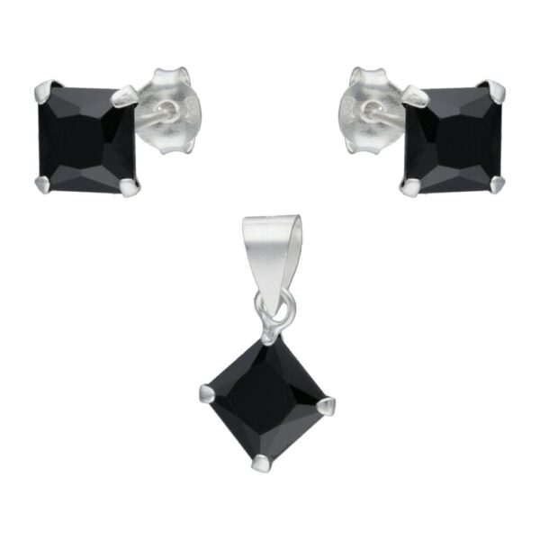 Conjunto Rombo Circón Ónix 6x6 mm