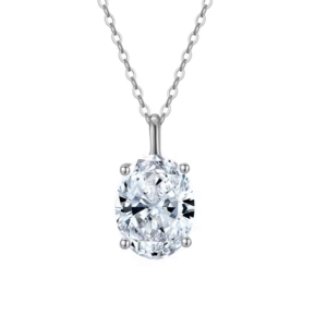 Collar colgante de circonia cúbica ovalada minimalista, Plata de Ley 925