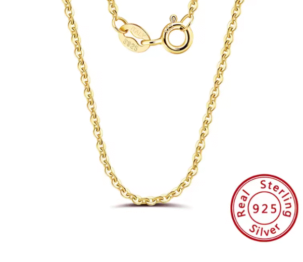 Cadena Plata de Ley 925 cadena de eslabones bañada en oro 14k