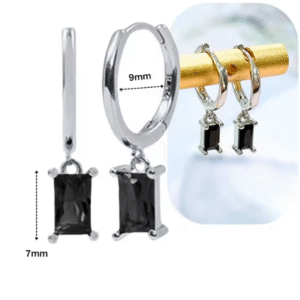 Pendientes de plata de ley 925 con aguja de circonita negra,