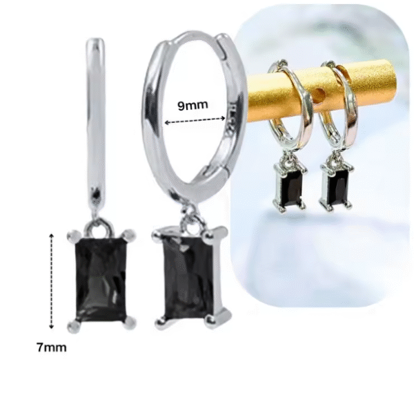 Pendientes de plata de ley 925 con aguja de circonita negra,