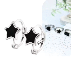 Pendientes de plata de ley 925 con aguja de circonita negra,