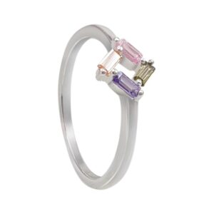 Anillo cuadrado con circones rectangulares de colores plata 925