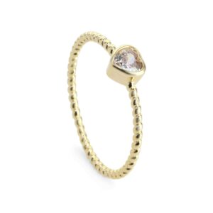 Anillo Enchapado en Oro con Circón de Corazón Solitario