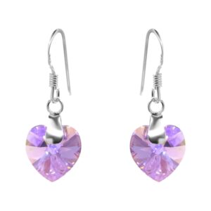 Aros de Plata 925 Estilo Gancho con Corazón Lila