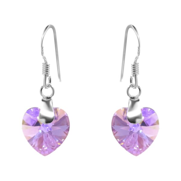 Aros de Plata 925 Estilo Gancho con Corazón Lila