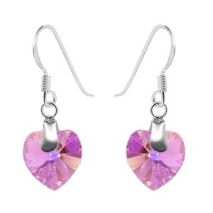 Aros de Plata 925 Estilo Gancho con Corazón Rosa