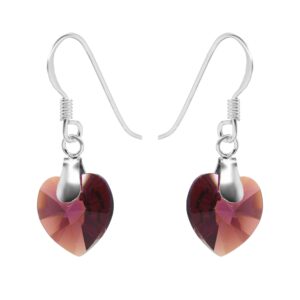 Aros de Plata 925 Estilo Gancho con Corazón Tornasol Granate