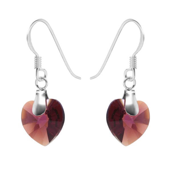 Aros de Plata 925 Estilo Gancho con Corazón Tornasol Granate