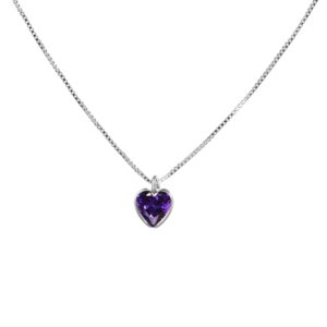 Collar de Plata 925 Pequeño Dije Corazón de Circón Morado 45 cm