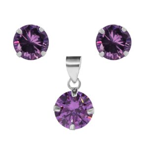 Conjunto de Plata 925 Circón Amatista 8 mm
