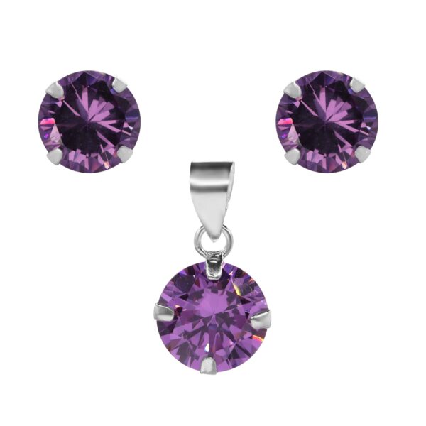 Conjunto de Plata 925 Circón Amatista 8 mm