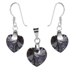 Conjunto de Plata 925 Diseño Corazones de Cristal Humo