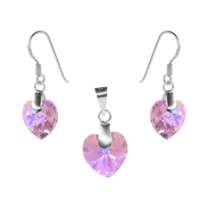 Conjunto de Plata 925 Modelo Corazón Cristal Rosa