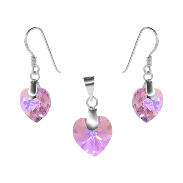 Conjunto de Plata 925 Modelo Corazón Cristal Rosa