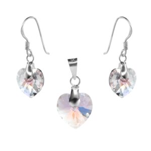Conjunto de Plata 925 Modelo Corazón de Cristal Tornasol