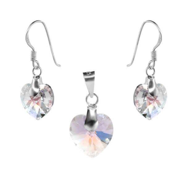 Conjunto de Plata 925 Modelo Corazón de Cristal Tornasol
