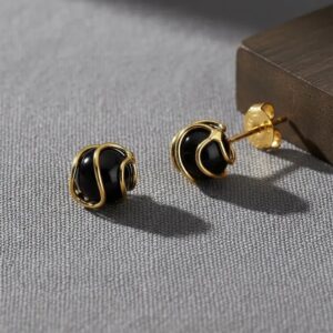 Aros de perlas negras de oro laminado