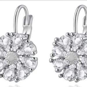 Aros de flores enchapado en oro blanco