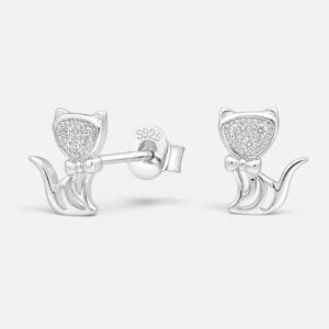 Aros de plata 925 diseño de gato de circon